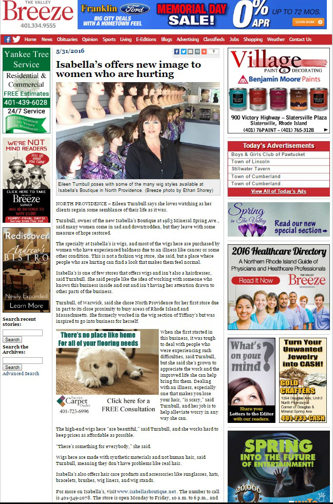News article from the Valley Breeze about Isabella's Boutique
